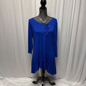 Cupio Tunic Top Womens Large Royal Blue Concave Hem Asymmetrical Lace-Up Detail